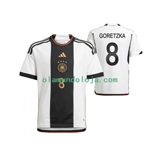 Camisola Alemanha Leon Goretzka 8 Homem Equipamento Primeiro Copa do Mundo 2022 Manga Curta